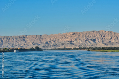 View of Nile River Banks and Eroded Canyon Walls