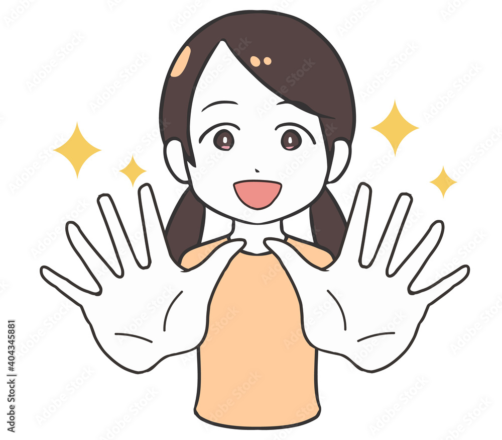 手を突き出す女の子　清潔
