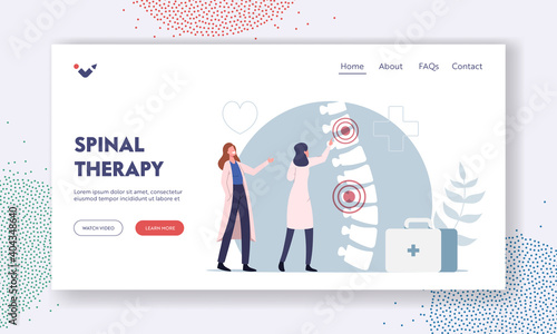 Backache, Back Pain Treatment, Medicine Diagnosis, Health Care Landing Page Template. Doctor Presenting Sore Human Spine