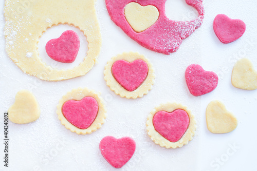 Valentine's day cookies. Cooking instructions step by step 3. Homemade heart shaped cookies. Delicious homemade natural organic cookies, love concept, baked goods with love for valentines day,