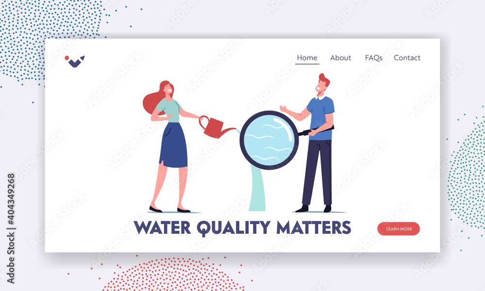 Groundwater or Artesian Water Testing Landing Page Template. Female Character Pouring Pure Water from Watering Can Groundwater or Artesian Water Testing Landing Page Template. Female Character Pouring Pure Water from Watering Can