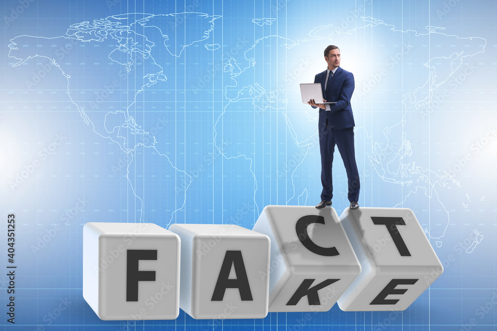Face or fact concept with turning cubes Face or fact concept with turning cubes