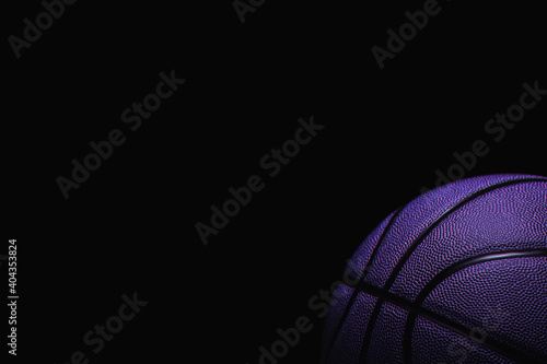 Closeup detail of blue basketball ball texture background. Blue neon and hologram banner Art. Team sport concept © Augustas Cetkauskas