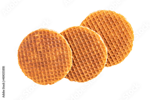 Isolated die cut clipping path traditional authentic Dutch Netherland sweet fresh homemade delicious tasty stack brown golden waffle piece butter caramel honey dessert cafe coffee tea call Stroopwafel