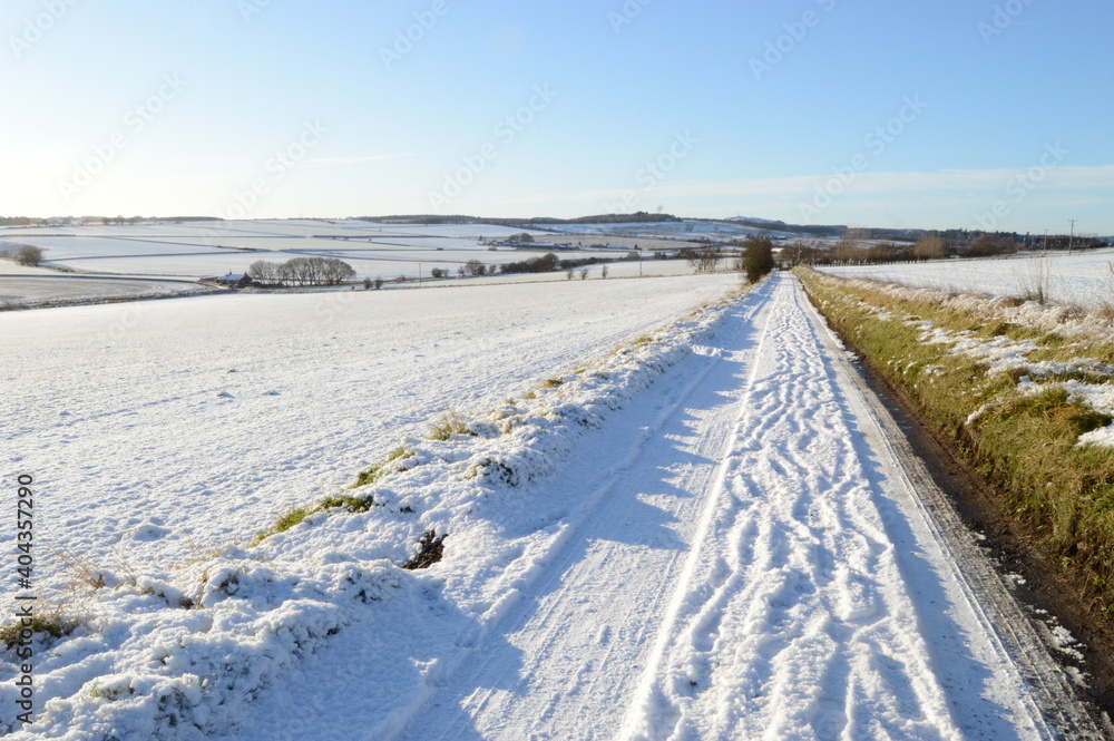 Snow covers fields surrounding St Andrews, Scotland,, 8 January 2021