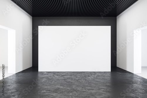 Minimalistic concrete interior with blank banner. © Who is Danny