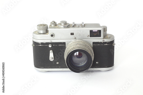 Vintage analog camera with isolated white background. old technology products for photography
