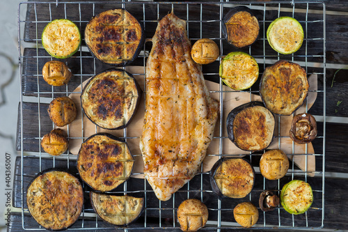 grilled fish selective focus and blurred background photo