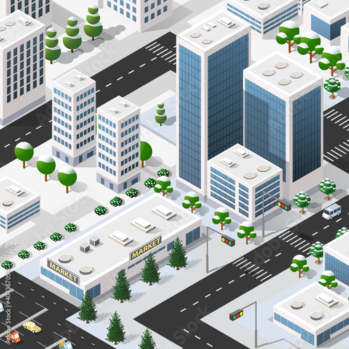 Isometric 3d street downtown architecture district part