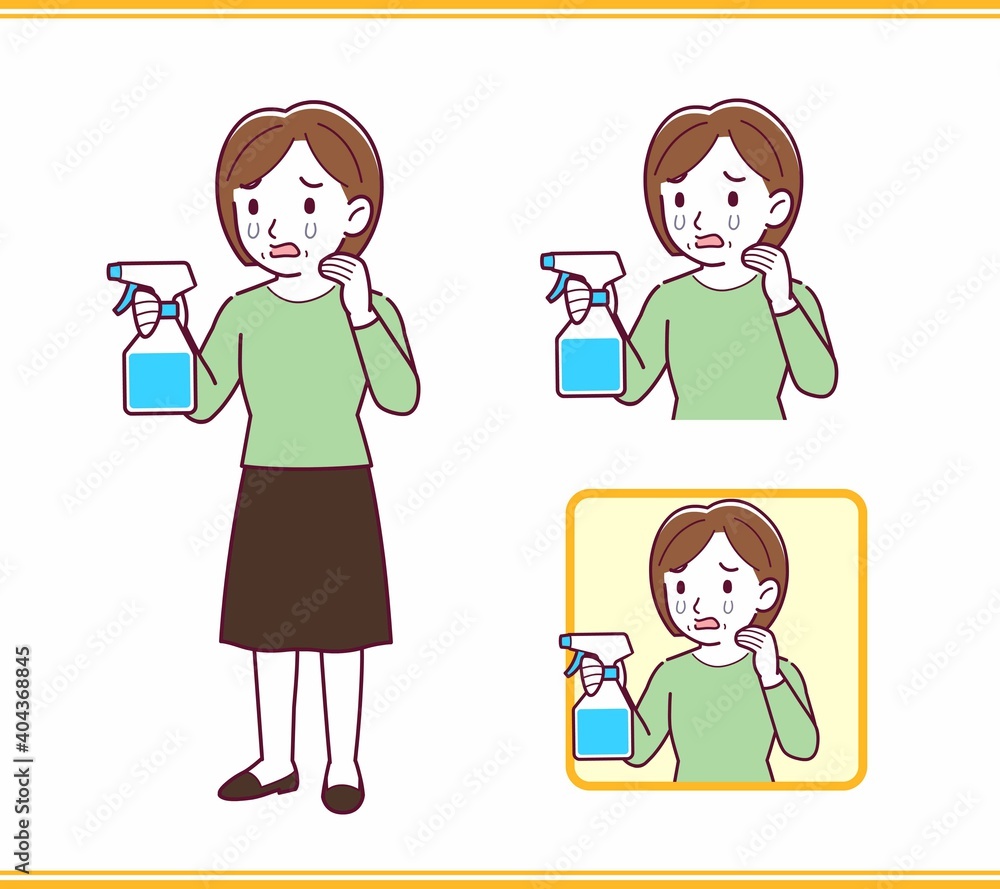 Middle-aged woman in green clothes_spray Middle-aged woman in green clothes_spray