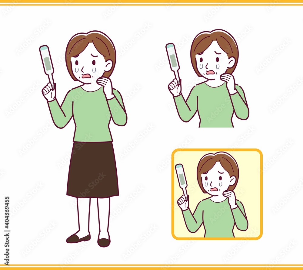 Middle-aged woman in green clothes_thermometer Middle-aged woman in green clothes_thermometer