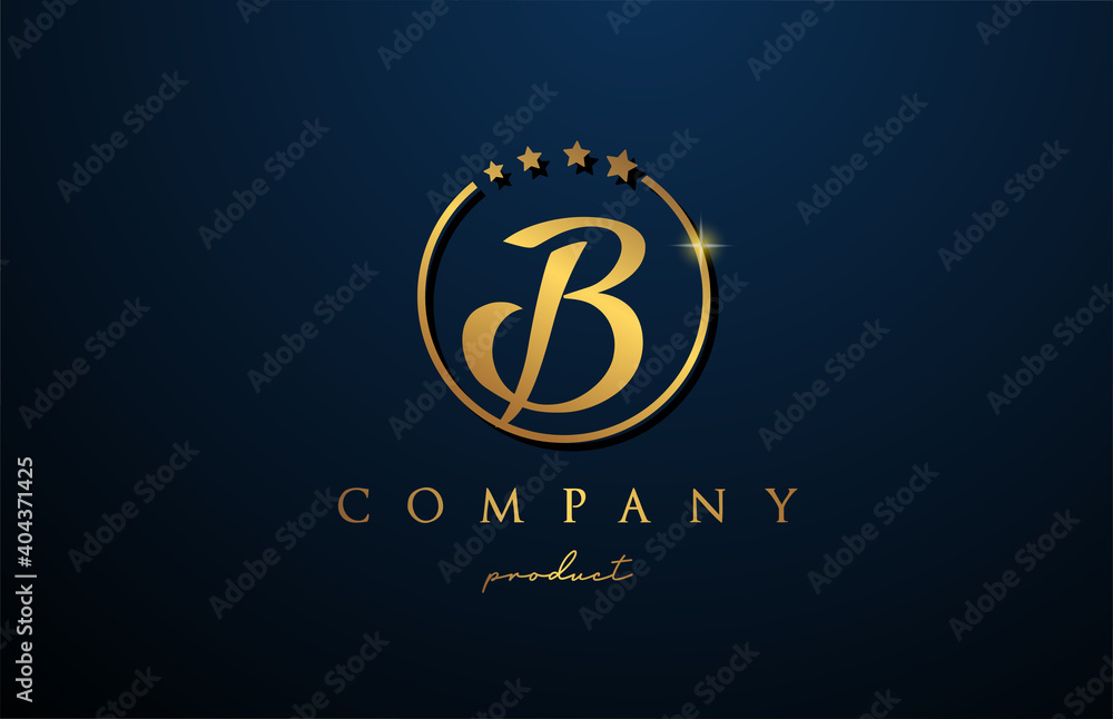 B luxury alphabet letter logo for corporate and company in gold colour. Golden star design with circle. Can be used for a luxury brand B luxury alphabet letter logo for corporate and company in gold colour. Golden star design with circle. Can be used for a luxury brand