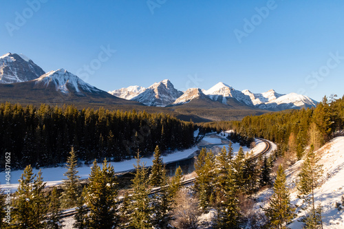 Beautiful view of Morant's curve in winter, in Banff National park, Canada