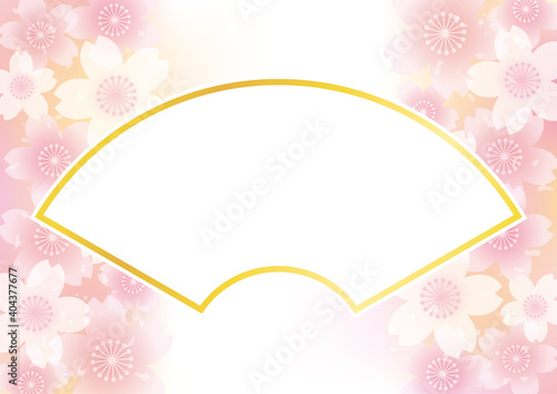 桜の花と扇の背景　ピンク