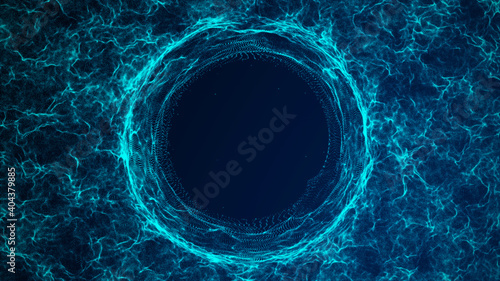 Space-time portal. Abstract red grid wormhole. Futuristic 3d portal. Cosmic wormhole. Funnel-shaped tunnel. Spiral Technology. 3d rendering.