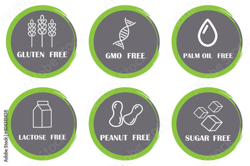 Sticker design. Green gluten free sugar. Healthy lifestyle. Vector sign. Stock image. EPS 10.