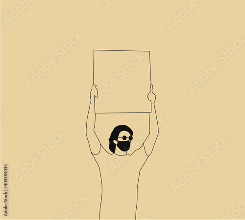Man wearing face masks protesting with blank cardboards. Protesting against air nature pollution male activist with empty sign banner protest demonstration polluted environment concept