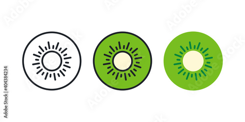 Kiwi icon. Linear color icon, contour, shape, outline. Thin line. Modern minimalistic design. Vector set. Illustrations of fruits