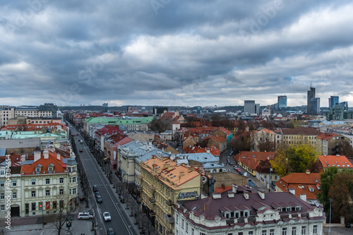Wide angle shot from high up of Vilnius, the capital of the Republic of Lithuania