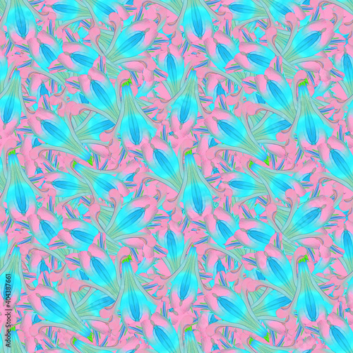 Alstroemeria. Illustration, texture of flowers. Seamless pattern for continuous replication. Floral background, photo collage for textile, cotton fabric. For wallpaper, covers, print