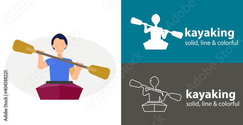 Kayaking isolated vector flat icon. silhouette line solid design element