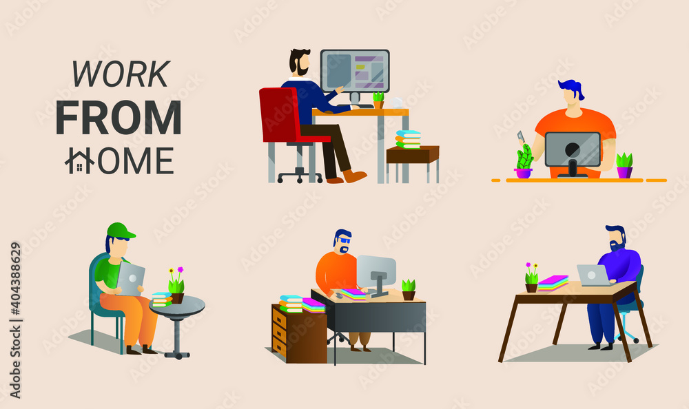Man Work From Home Illustration Flat Design Man Work From Home Illustration Flat Design