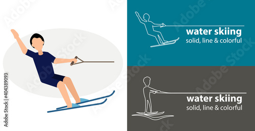 water skiing isolated vector flat icon. silhouette line solid design element
