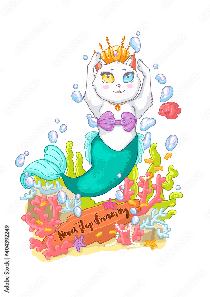 Naklejka premium cat mermaid
