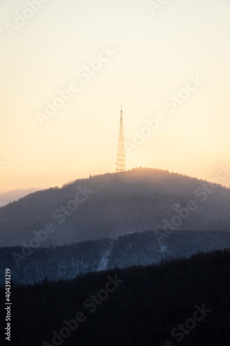 Radio Tower Viewed from the Blue Ridge Parkway at Sunset
