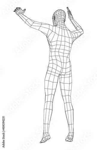 Wireframe jumping man. Vector