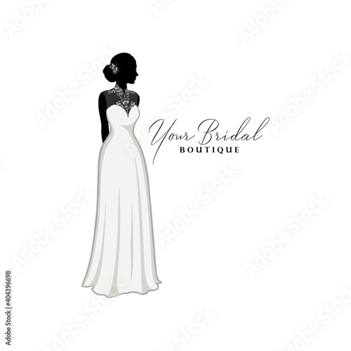 Beautiful Bridal Lace Gown, Bridal Boutique Logo, Bridesmaid Gown Logo Vector Design Template