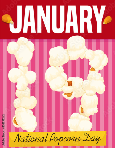 Calendar and Number made with Popcorn Announcing National Popcorn Day, Vector Illustration