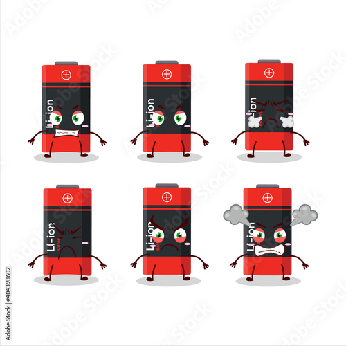 Li ion battery cartoon character with various angry expressions