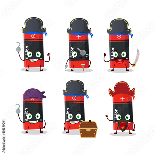 Cartoon character of li ion battery with various pirates emoticons