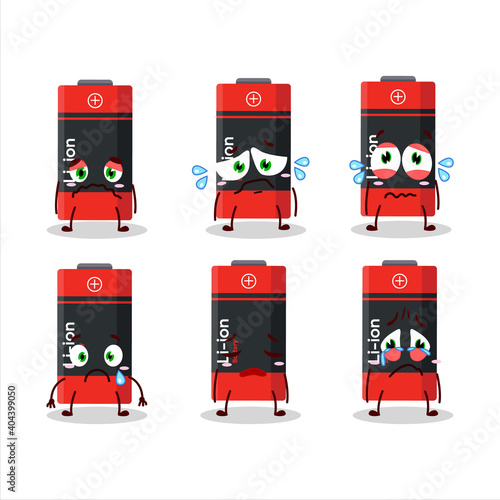 Li ion battery cartoon character with sad expression