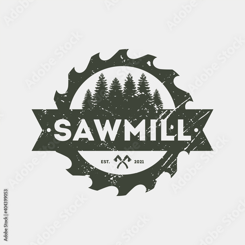 sawmill logo design. vintage style, woodworker, lumberjack, vector illustration