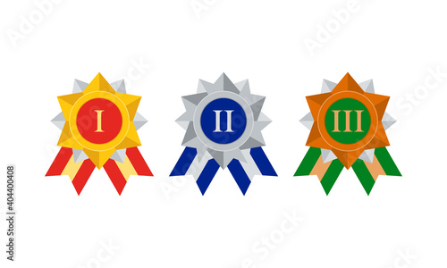 first second third degree sport or business awards, vector icons set