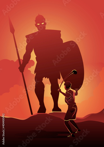 David and Goliath. Vector illustration