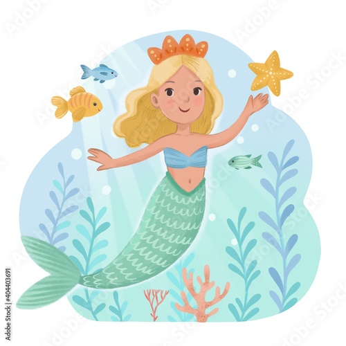 Cute little mermaid character illustration 