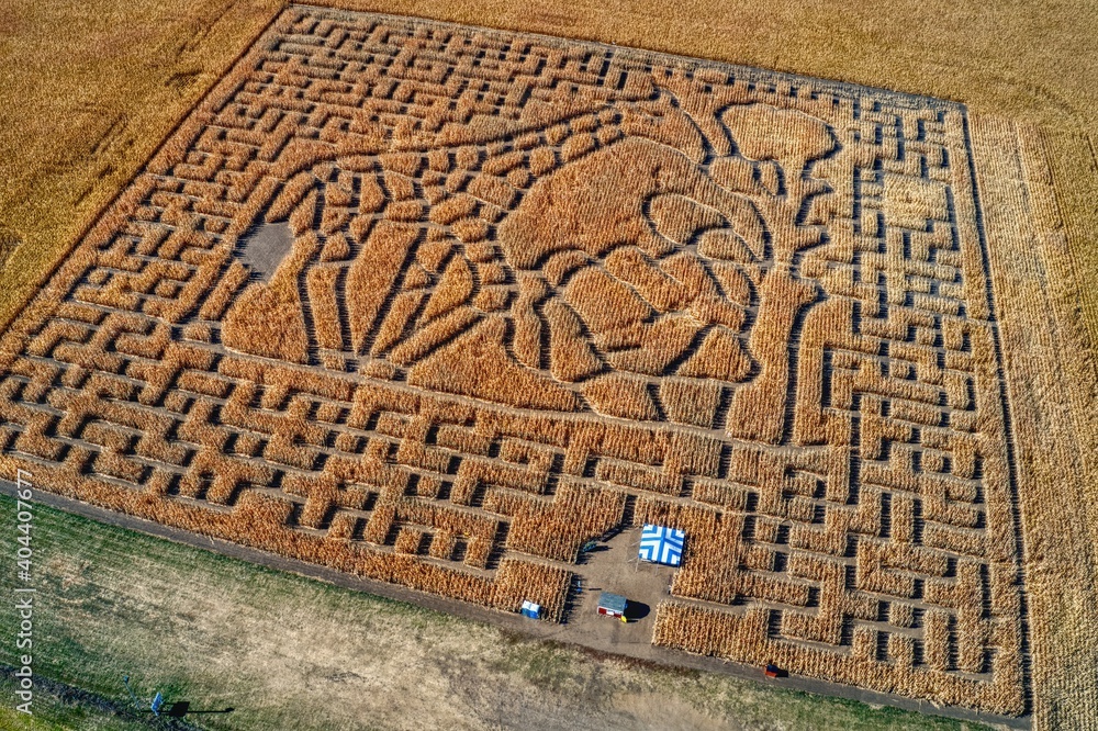 Aerial View of a Corn Maze outside of Sioux Falls, South Dakota