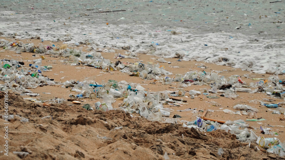 4K video of plastic garbage and other trash on sea beach. Ecological concept 4K video of plastic garbage and other trash on sea beach. Ecological concept