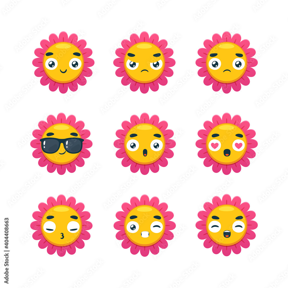 The Smiley set of pink Flower. Isolated Vector Illustration The Smiley set of pink Flower. Isolated Vector Illustration