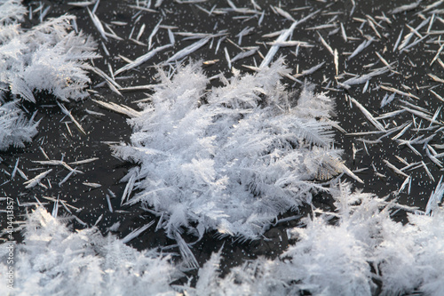 ice crystals on dark ice
