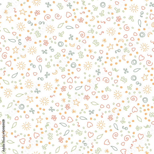 Cute shapes seamless pattern. Small elements. Colored vector illustration.