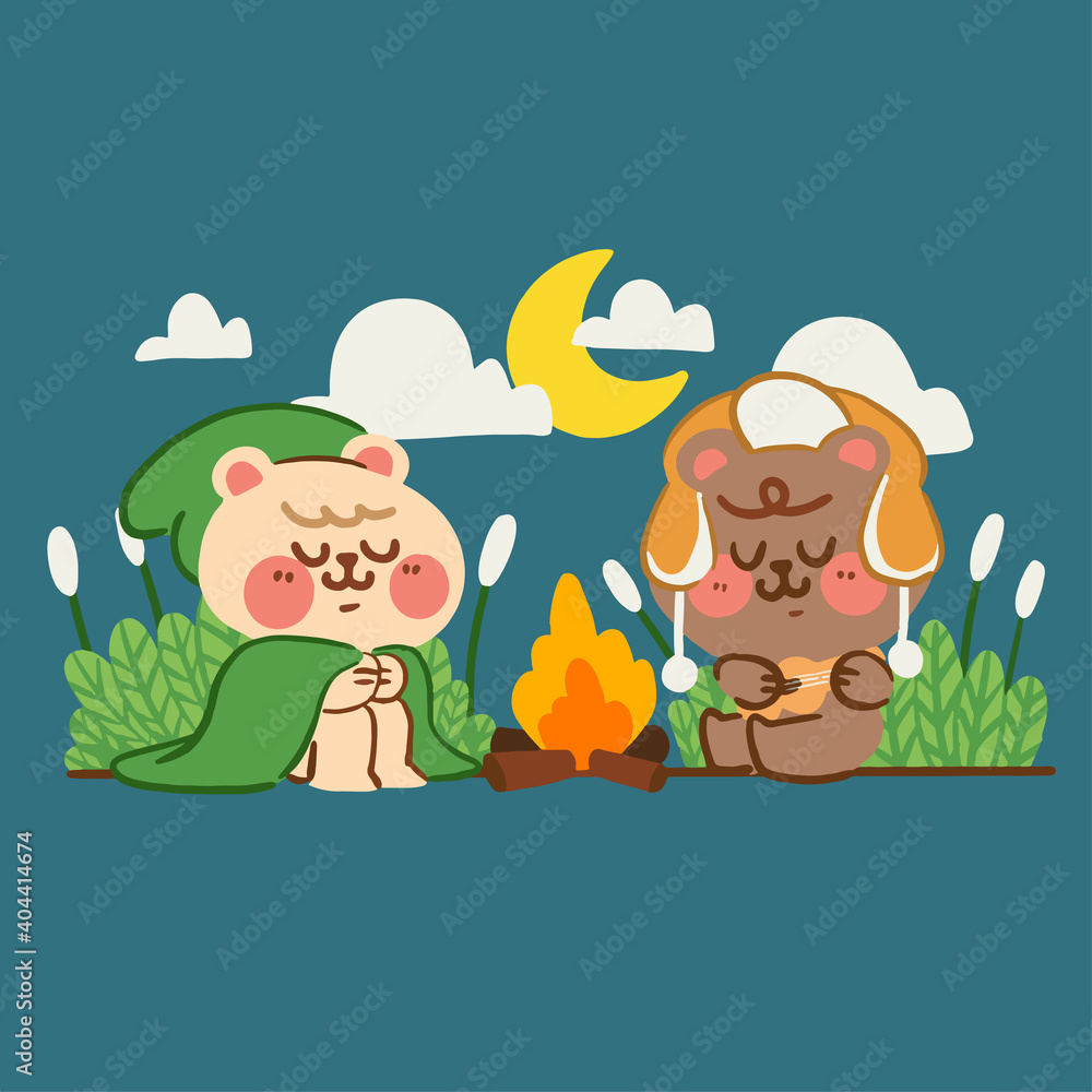 sweet bear couple camping in the forest doodle illustration sweet bear couple camping in the forest doodle illustration