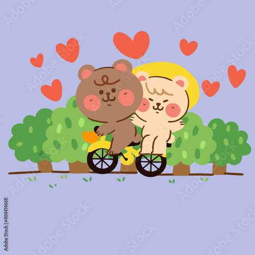 lovely bear couple romantic riding outdoor doodle illustration