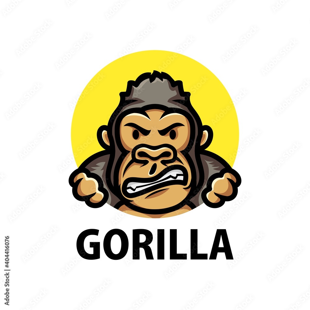 cute gorilla cartoon logo vector icon illustration