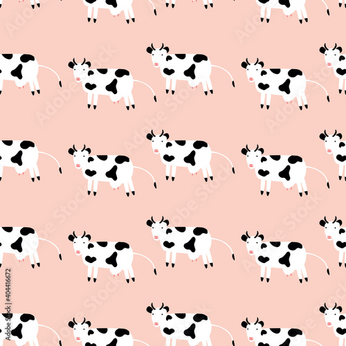 Seamless pattern with cow. Graphic print with animal.