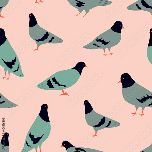 Seamless pattern with cute cartoon pigeions. photo