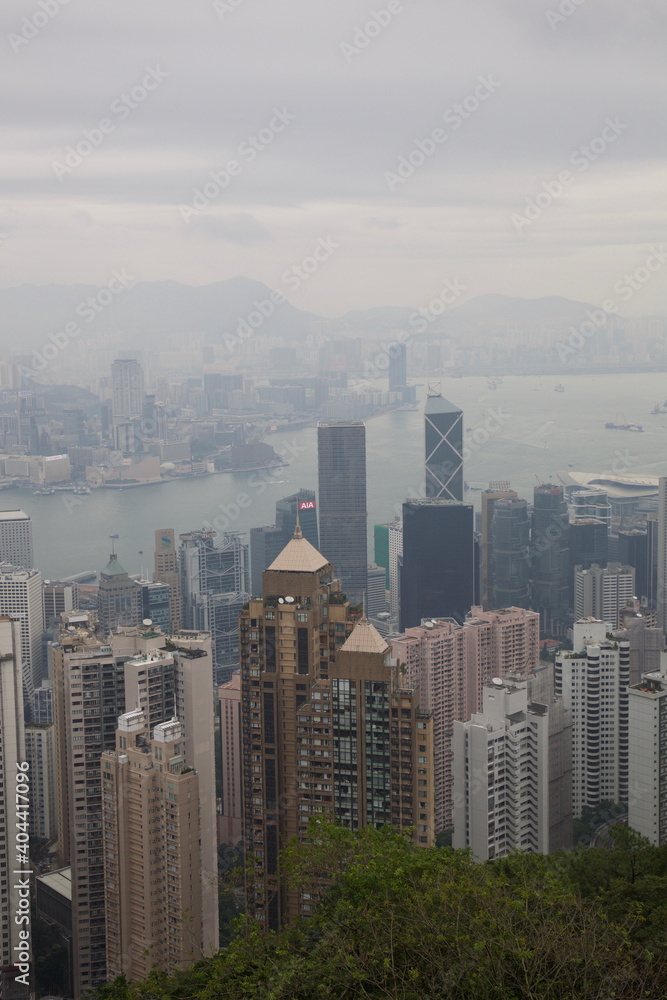 View of Hong Kong skyscrapers skyline seen from Victoria Peak in Hong Kong, China